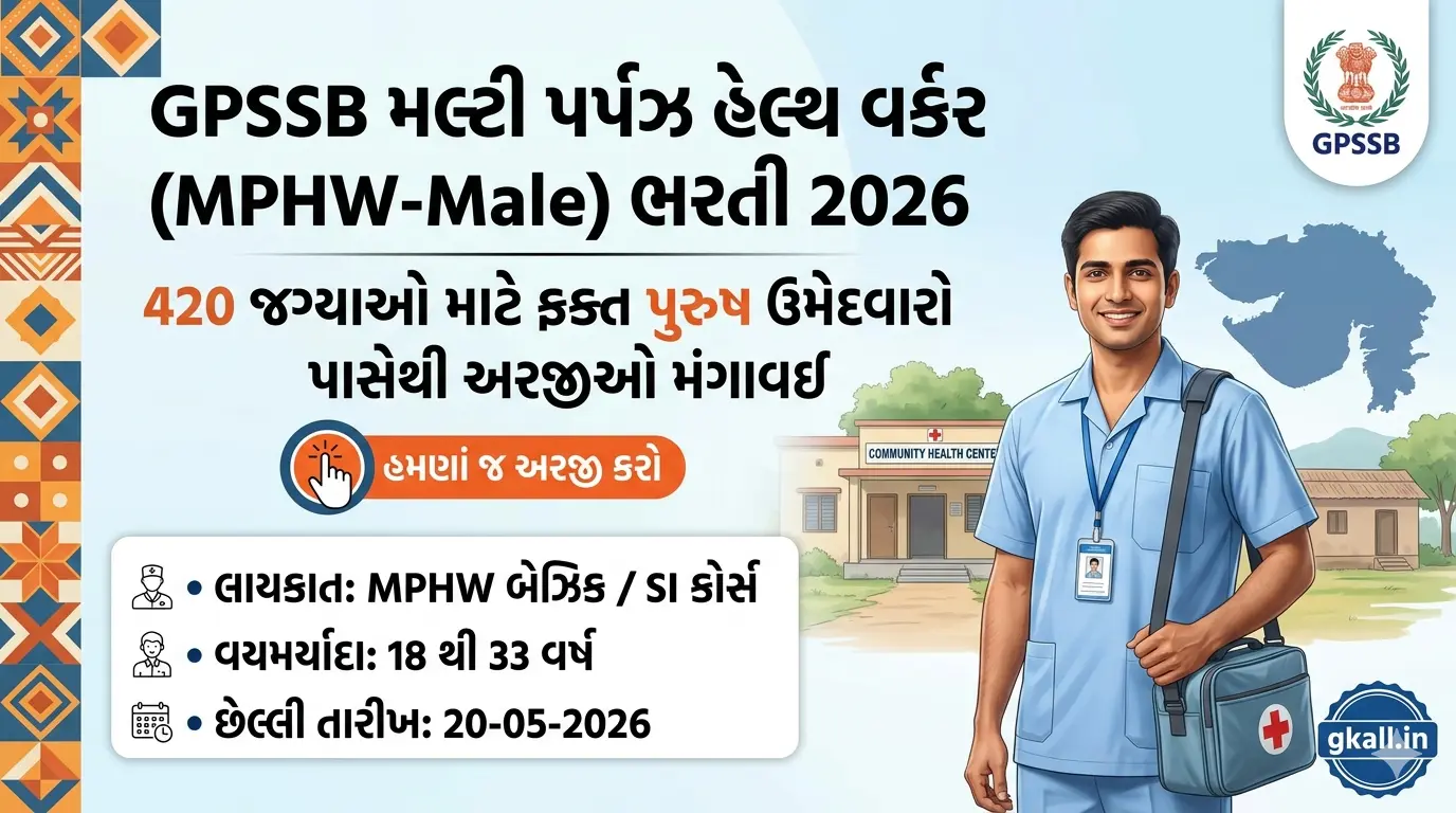 GPSSB મલ્ટી પર્પઝ હેલ્થ વર્કર (MPHW) ભરતી 2026: 420 જગ્યાઓ માટે ફક્ત પુરુષ ઉમેદવારો પાસેથી અરજીઓ મંગાવાઈ, જાણો સંપૂર્ણ વિગત